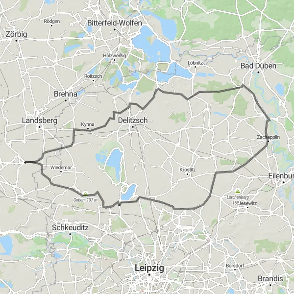 Karten-Miniaturansicht der Radinspiration "Rundtour durch Wiesenena und Zschepplin" in Sachsen-Anhalt, Germany. Erstellt vom Tarmacs.app-Routenplaner für Radtouren