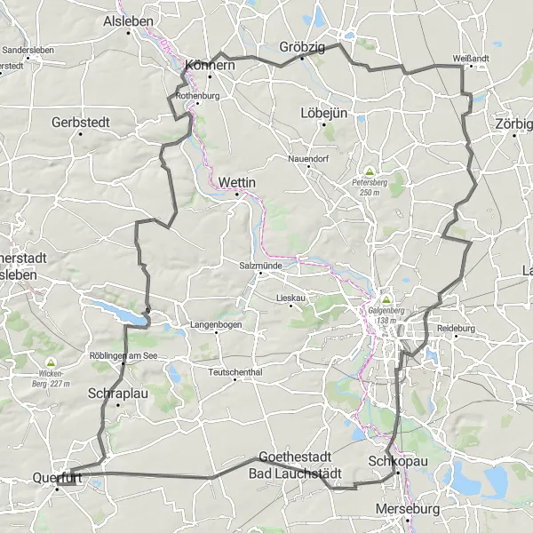 Karten-Miniaturansicht der Radinspiration "Umfangreiche Radtour durch die Saale-Region" in Sachsen-Anhalt, Germany. Erstellt vom Tarmacs.app-Routenplaner für Radtouren