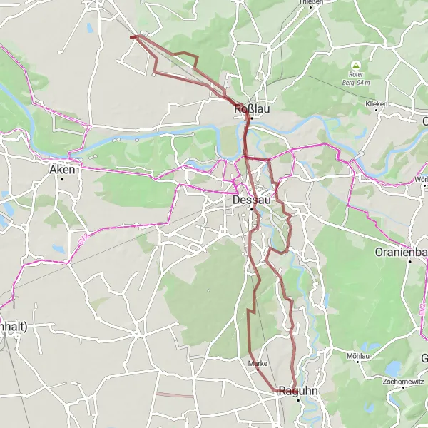 Map miniature of "The Gravel Adventure" cycling inspiration in Sachsen-Anhalt, Germany. Generated by Tarmacs.app cycling route planner