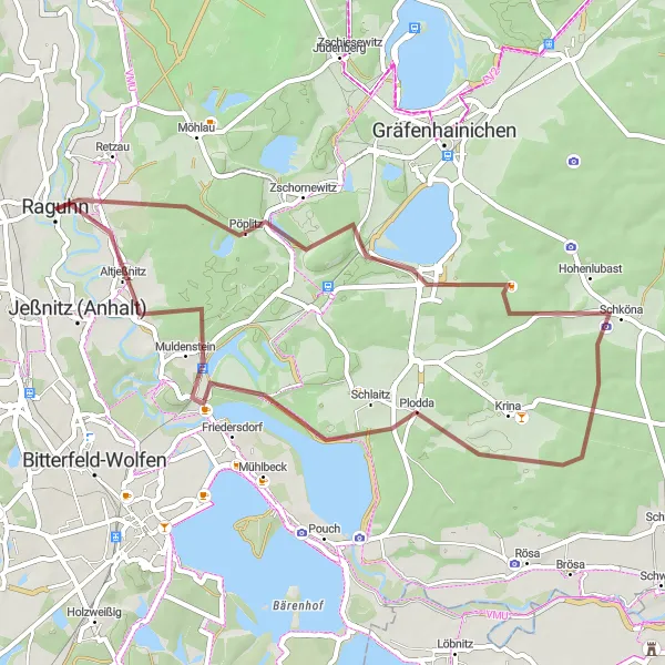 Karten-Miniaturansicht der Radinspiration "Durch die Naturidylle entlang der Mulde" in Sachsen-Anhalt, Germany. Erstellt vom Tarmacs.app-Routenplaner für Radtouren