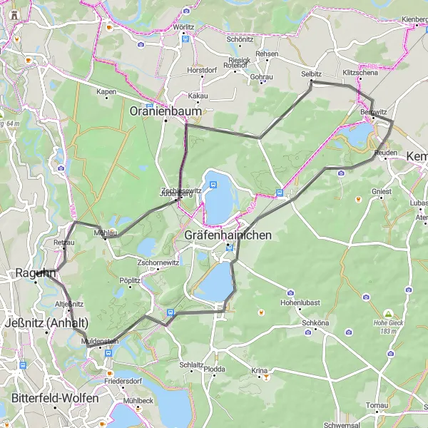 Map miniature of "The Road to Adventure" cycling inspiration in Sachsen-Anhalt, Germany. Generated by Tarmacs.app cycling route planner