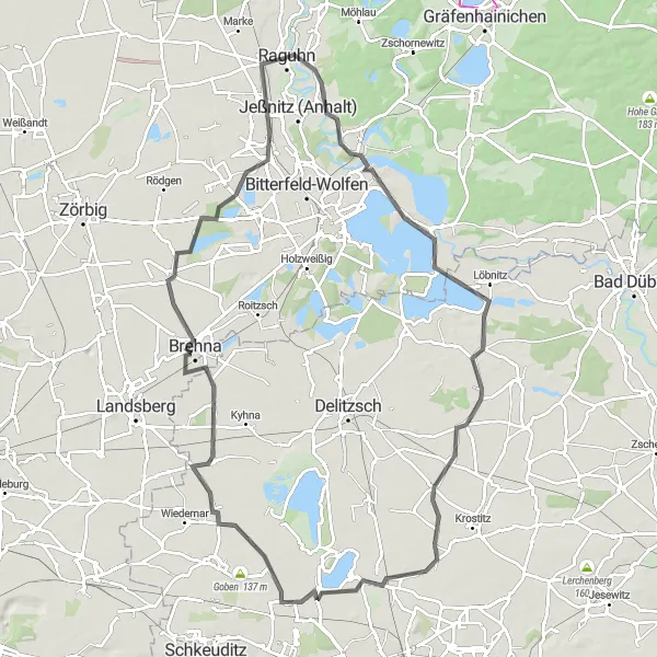 Map miniature of "The Scenic Road Trip" cycling inspiration in Sachsen-Anhalt, Germany. Generated by Tarmacs.app cycling route planner