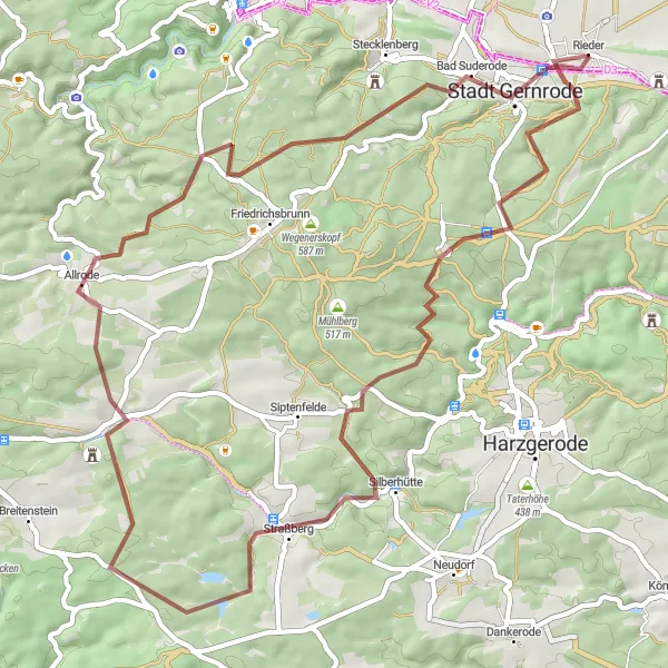 Map miniature of "Discover Alte Burg and Olbergshöhe by Gravel" cycling inspiration in Sachsen-Anhalt, Germany. Generated by Tarmacs.app cycling route planner