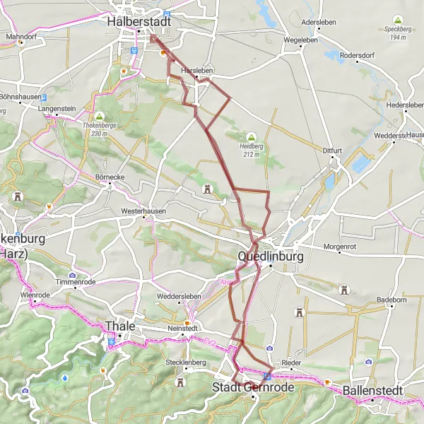 Map miniature of "The Gravel Adventure" cycling inspiration in Sachsen-Anhalt, Germany. Generated by Tarmacs.app cycling route planner