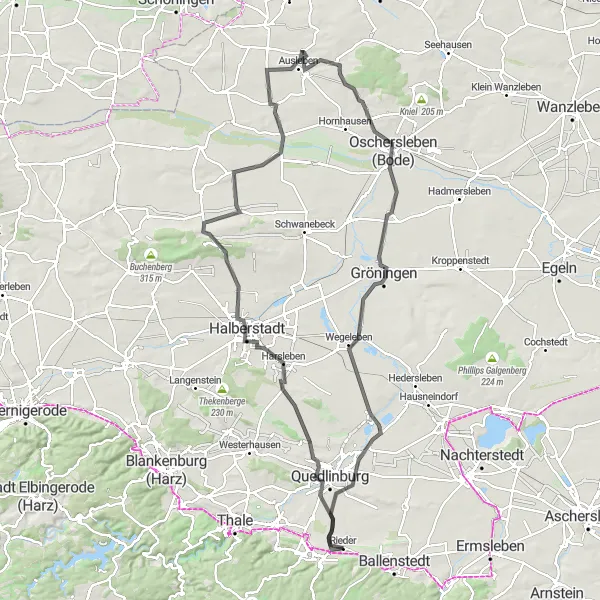 Map miniature of "Quedlinburg and Beyond" cycling inspiration in Sachsen-Anhalt, Germany. Generated by Tarmacs.app cycling route planner