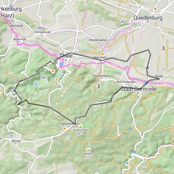 Map miniature of "Gernrode Explorations" cycling inspiration in Sachsen-Anhalt, Germany. Generated by Tarmacs.app cycling route planner