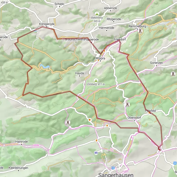 Map miniature of "The Tough Gravel Challenge" cycling inspiration in Sachsen-Anhalt, Germany. Generated by Tarmacs.app cycling route planner