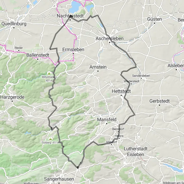 Map miniature of "The Mountain Challenge" cycling inspiration in Sachsen-Anhalt, Germany. Generated by Tarmacs.app cycling route planner