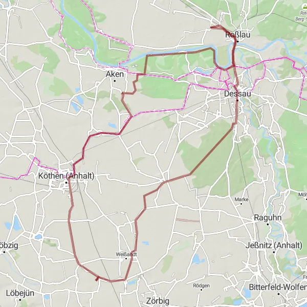 Map miniature of "Rodelben to Osternienburg Gravel Adventure" cycling inspiration in Sachsen-Anhalt, Germany. Generated by Tarmacs.app cycling route planner