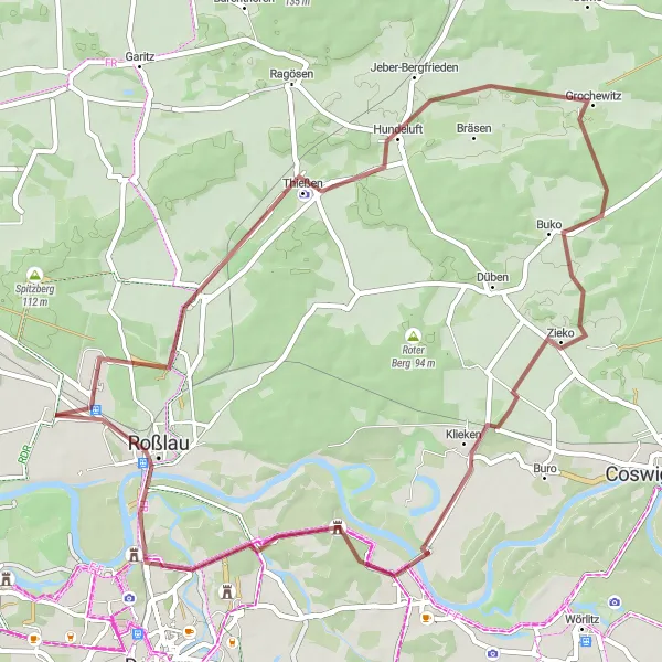 Map miniature of "Exploring the Gravels of Rodleben" cycling inspiration in Sachsen-Anhalt, Germany. Generated by Tarmacs.app cycling route planner