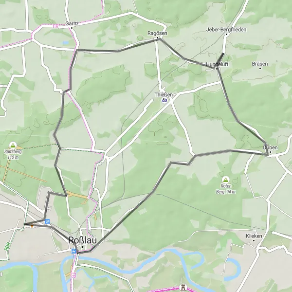 Map miniature of "Rodleben Circuit: Exploring the Countryside" cycling inspiration in Sachsen-Anhalt, Germany. Generated by Tarmacs.app cycling route planner