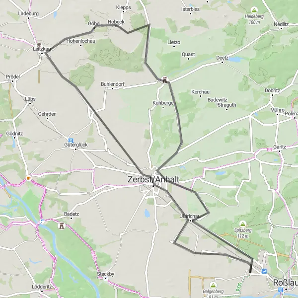 Map miniature of "Hobeck Loop: Riding through Natural Beauty" cycling inspiration in Sachsen-Anhalt, Germany. Generated by Tarmacs.app cycling route planner