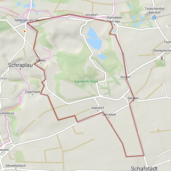 Map miniature of "Around Röblingen am See Gravel Ride" cycling inspiration in Sachsen-Anhalt, Germany. Generated by Tarmacs.app cycling route planner