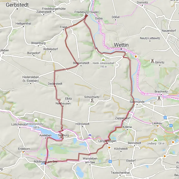 Map miniature of "Discovering Saale-Unstrut Gravel Ride" cycling inspiration in Sachsen-Anhalt, Germany. Generated by Tarmacs.app cycling route planner