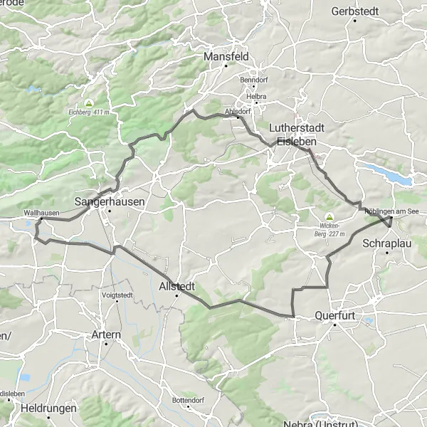 Map miniature of "Scenic Saxony-Anhalt Countryside Road Ride" cycling inspiration in Sachsen-Anhalt, Germany. Generated by Tarmacs.app cycling route planner