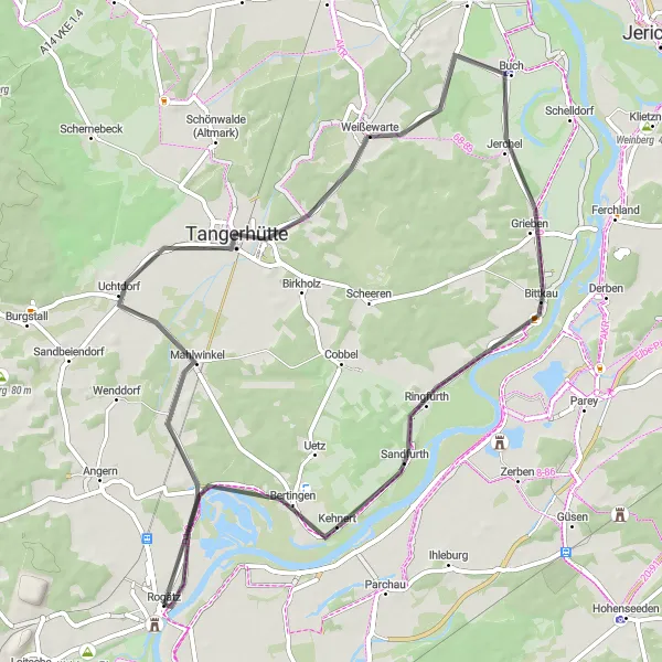 Karten-Miniaturansicht der Radinspiration "Road-Tour entlang historischer Sehenswürdigkeiten" in Sachsen-Anhalt, Germany. Erstellt vom Tarmacs.app-Routenplaner für Radtouren