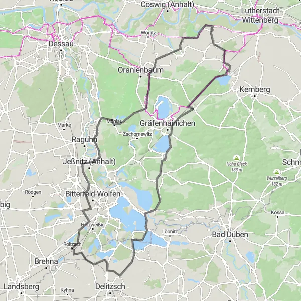 Karten-Miniaturansicht der Radinspiration "Landstraßenrundfahrt durch Sachsen-Anhalt" in Sachsen-Anhalt, Germany. Erstellt vom Tarmacs.app-Routenplaner für Radtouren