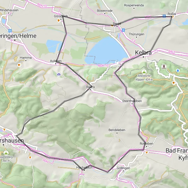 Map miniature of "Kelbra Road Adventure" cycling inspiration in Sachsen-Anhalt, Germany. Generated by Tarmacs.app cycling route planner