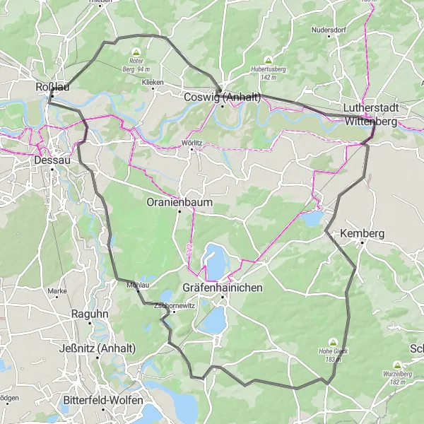 Karten-Miniaturansicht der Radinspiration "Elberadweg von Roßlau nach Krina" in Sachsen-Anhalt, Germany. Erstellt vom Tarmacs.app-Routenplaner für Radtouren