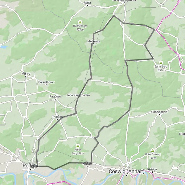 Map miniature of "Jeber-Bergfrieden Ride" cycling inspiration in Sachsen-Anhalt, Germany. Generated by Tarmacs.app cycling route planner