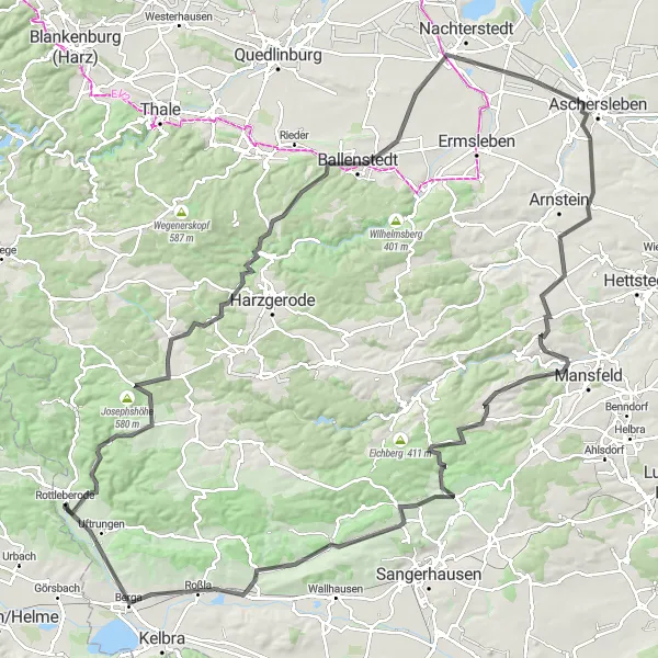 Map miniature of "Scenic Road Adventure in Saxony-Anhalt" cycling inspiration in Sachsen-Anhalt, Germany. Generated by Tarmacs.app cycling route planner