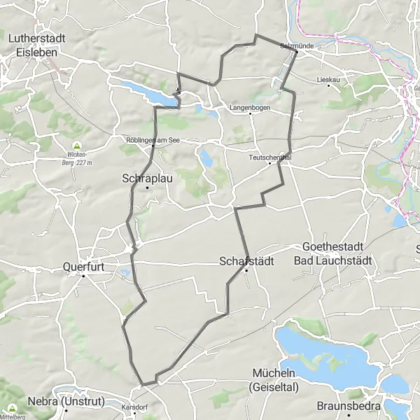 Karten-Miniaturansicht der Radinspiration "Teutschenthal-Schraplau-Rundweg" in Sachsen-Anhalt, Germany. Erstellt vom Tarmacs.app-Routenplaner für Radtouren