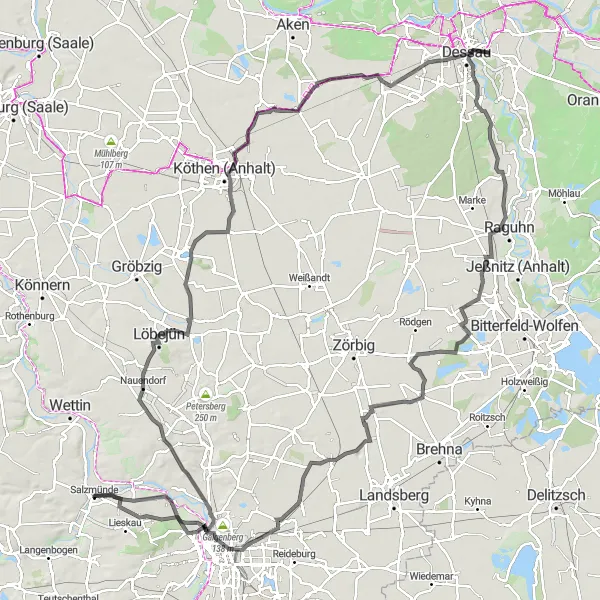 Karten-Miniaturansicht der Radinspiration "Halle (Saale) Rundfahrt" in Sachsen-Anhalt, Germany. Erstellt vom Tarmacs.app-Routenplaner für Radtouren