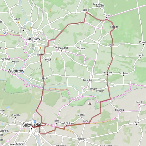 Karten-Miniaturansicht der Radinspiration "Naturtour durch Riebau" in Sachsen-Anhalt, Germany. Erstellt vom Tarmacs.app-Routenplaner für Radtouren