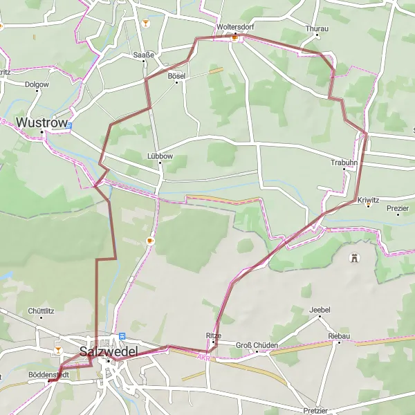 Map miniature of "Exploring Salzwedel and its Surroundings" cycling inspiration in Sachsen-Anhalt, Germany. Generated by Tarmacs.app cycling route planner