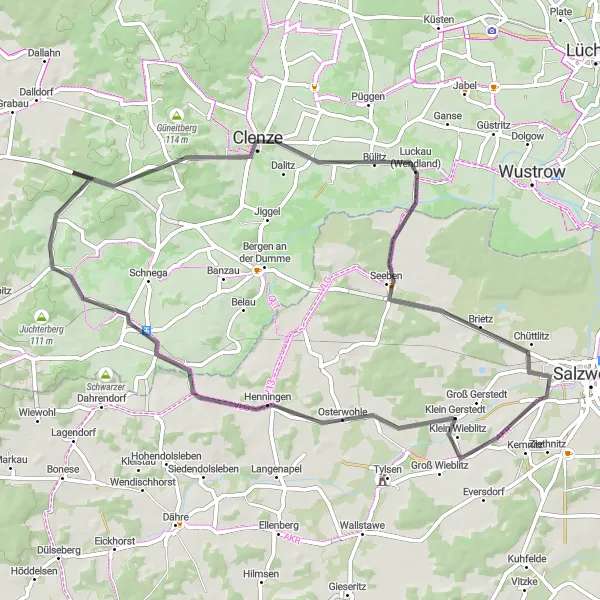 Map miniature of "Henningen Loop" cycling inspiration in Sachsen-Anhalt, Germany. Generated by Tarmacs.app cycling route planner