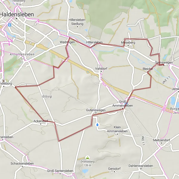 Map miniature of "Gravel Adventure around Samswegen" cycling inspiration in Sachsen-Anhalt, Germany. Generated by Tarmacs.app cycling route planner