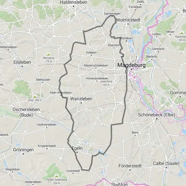 Karten-Miniaturansicht der Radinspiration "Rundfahrt durch die Magdeburger Börde" in Sachsen-Anhalt, Germany. Erstellt vom Tarmacs.app-Routenplaner für Radtouren