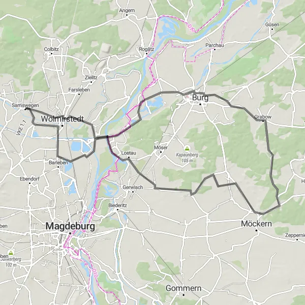 Map miniature of "Samswegen Loop" cycling inspiration in Sachsen-Anhalt, Germany. Generated by Tarmacs.app cycling route planner