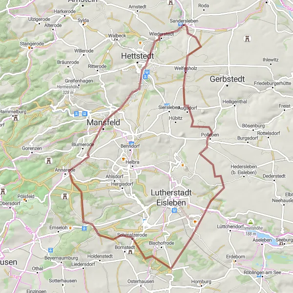 Karten-Miniaturansicht der Radinspiration "Gravel-Abenteuer nahe Sandersleben" in Sachsen-Anhalt, Germany. Erstellt vom Tarmacs.app-Routenplaner für Radtouren