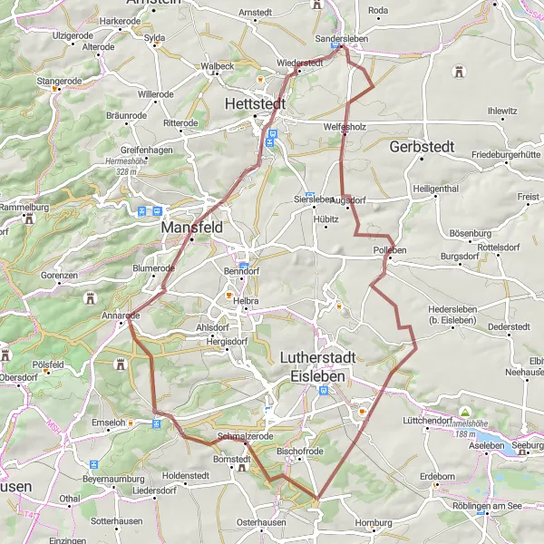 Map miniature of "Gravel Exploration" cycling inspiration in Sachsen-Anhalt, Germany. Generated by Tarmacs.app cycling route planner