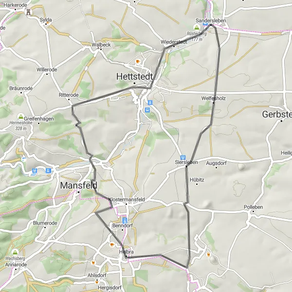 Karten-Miniaturansicht der Radinspiration "Kurze Road-Tour ab Sandersleben" in Sachsen-Anhalt, Germany. Erstellt vom Tarmacs.app-Routenplaner für Radtouren
