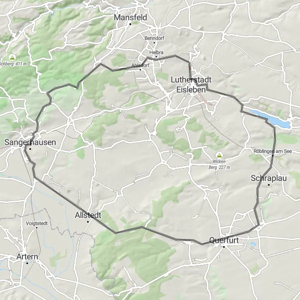 Map miniature of "Historical Route" cycling inspiration in Sachsen-Anhalt, Germany. Generated by Tarmacs.app cycling route planner