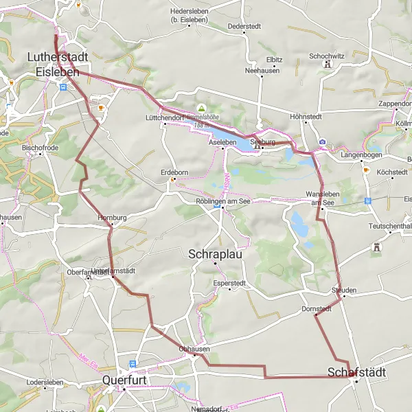 Karten-Miniaturansicht der Radinspiration "Rundkurs um Schafstädt über Obhausen und Helfta" in Sachsen-Anhalt, Germany. Erstellt vom Tarmacs.app-Routenplaner für Radtouren