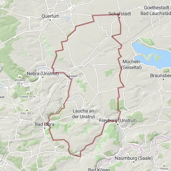 Map miniature of "Schafstädt Epic Gravel Route" cycling inspiration in Sachsen-Anhalt, Germany. Generated by Tarmacs.app cycling route planner