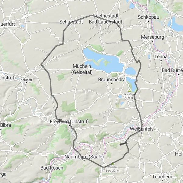 Map miniature of "Goethestadt Bad Lauchstädt Cycling Route" cycling inspiration in Sachsen-Anhalt, Germany. Generated by Tarmacs.app cycling route planner