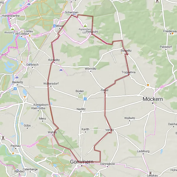 Karten-Miniaturansicht der Radinspiration "Entspannte Radtour rund um Gommern" in Sachsen-Anhalt, Germany. Erstellt vom Tarmacs.app-Routenplaner für Radtouren