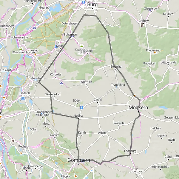 Map miniature of "Schermen-Maulbeerbaum Loop" cycling inspiration in Sachsen-Anhalt, Germany. Generated by Tarmacs.app cycling route planner