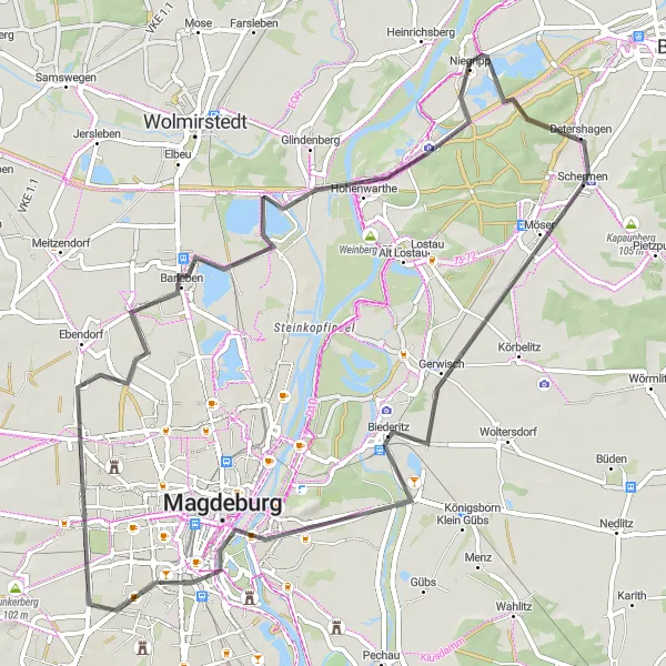 Karten-Miniaturansicht der Radinspiration "Magdeburger Landschaftszauber" in Sachsen-Anhalt, Germany. Erstellt vom Tarmacs.app-Routenplaner für Radtouren