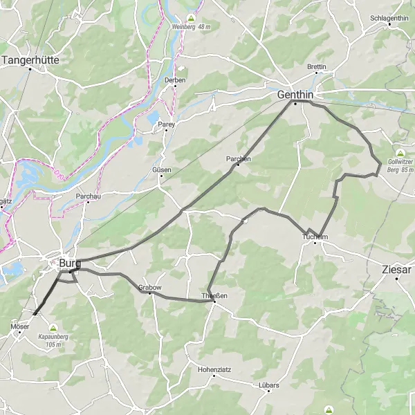 Karten-Miniaturansicht der Radinspiration "Straßenrundfahrt in der Nähe von Schermen" in Sachsen-Anhalt, Germany. Erstellt vom Tarmacs.app-Routenplaner für Radtouren