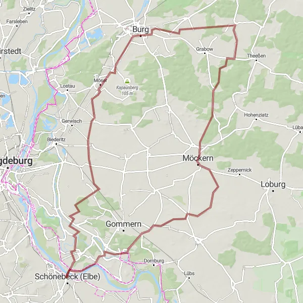 Karten-Miniaturansicht der Radinspiration "Gravel-Tour durch Wahlitz und Pretzien" in Sachsen-Anhalt, Germany. Erstellt vom Tarmacs.app-Routenplaner für Radtouren