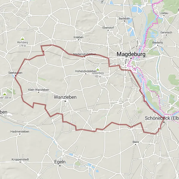 Map miniature of "Scenic Gravel Exploration: Langestückenberg and Hubbrücke" cycling inspiration in Sachsen-Anhalt, Germany. Generated by Tarmacs.app cycling route planner