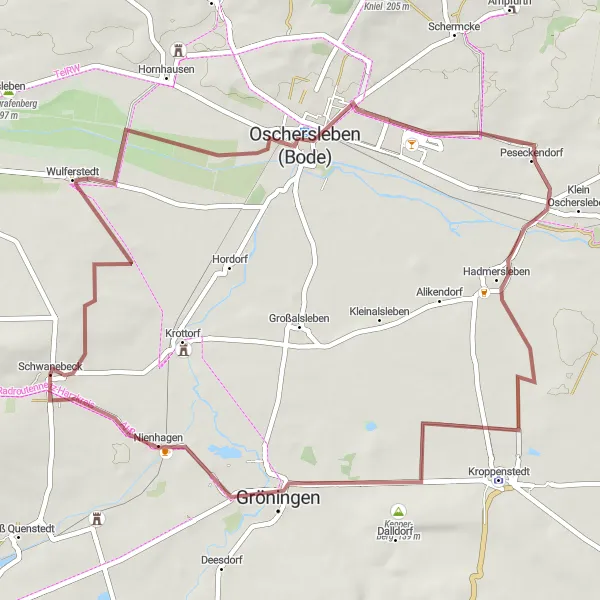 Map miniature of "Scenic Gravel Journey to Oschersleben" cycling inspiration in Sachsen-Anhalt, Germany. Generated by Tarmacs.app cycling route planner