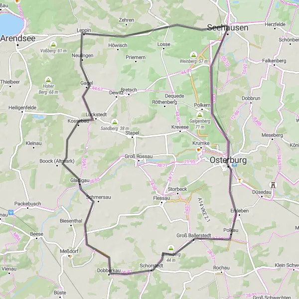 Karten-Miniaturansicht der Radinspiration "Donnerberg und Höwisch Runde" in Sachsen-Anhalt, Germany. Erstellt vom Tarmacs.app-Routenplaner für Radtouren