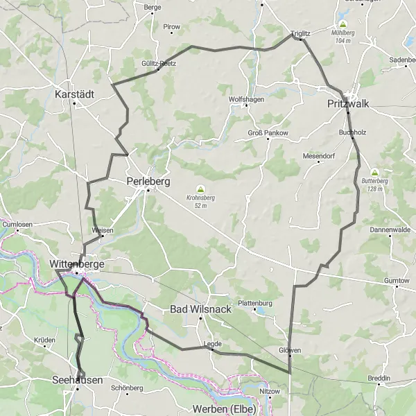 Map miniature of "Elbe River Road Adventure" cycling inspiration in Sachsen-Anhalt, Germany. Generated by Tarmacs.app cycling route planner