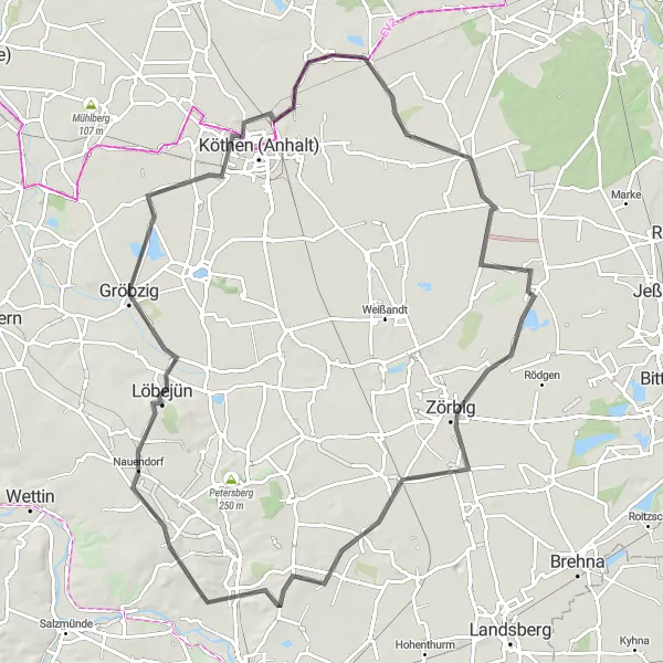 Map miniature of "Sennewitz - Zörbig - Sennewitz" cycling inspiration in Sachsen-Anhalt, Germany. Generated by Tarmacs.app cycling route planner